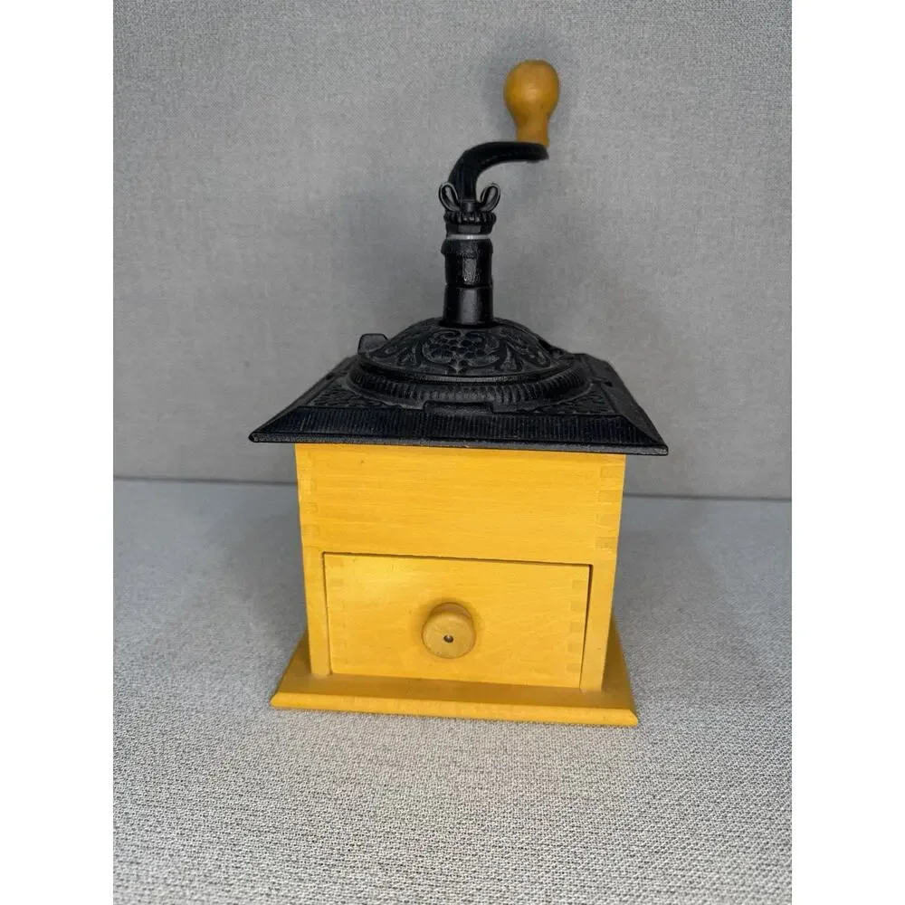 VTG CAST-IRON & WOOD COFFEE GRINDER Manual ORNATE Primitive‎ Farmhouse 1-Drawer